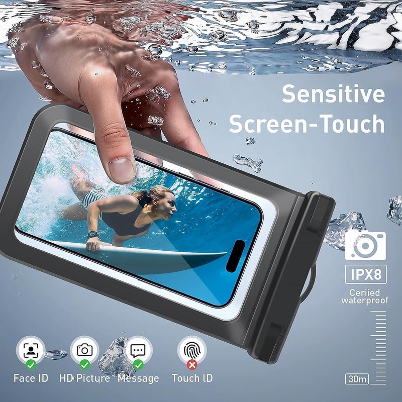 Woyinger [2 Pack Waterproof Phone Case, Universal Dry Bag for iPhone 15/14/13/12 Pro Max, IPX8 Waterproof Pouch, Cruise Ship & Beach Essentials, Black & Green - 8" - Image 3